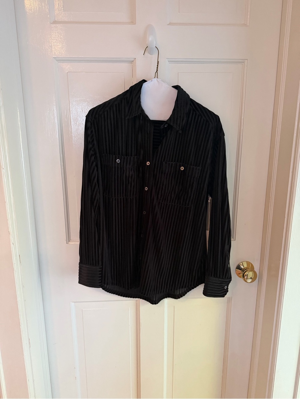 AG Leny Velvet Shirt Black Super Black Button Up XS NWT